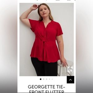Georgette Tie-Front Flutter Sleeve Blouse Sz 2 Red